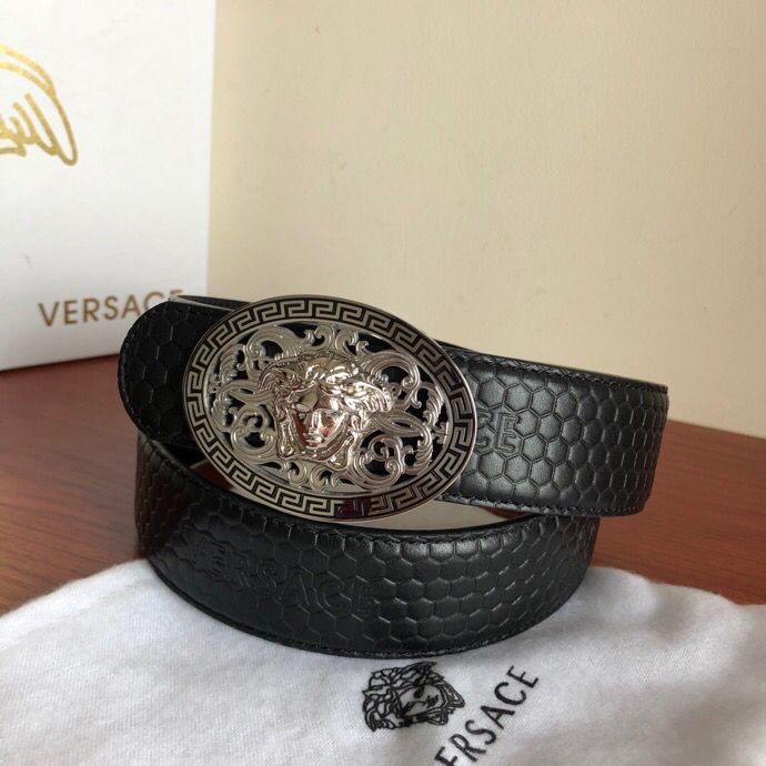 Versace Men s Black Cowhide Medusa Logo Belt 3.8cm