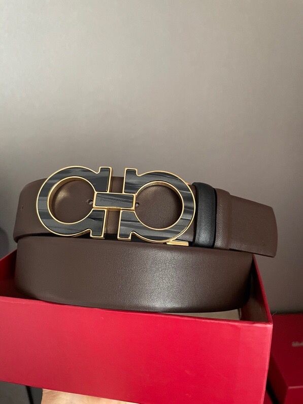 Ferragamo Black/brown nappa leather belt 3.5cm