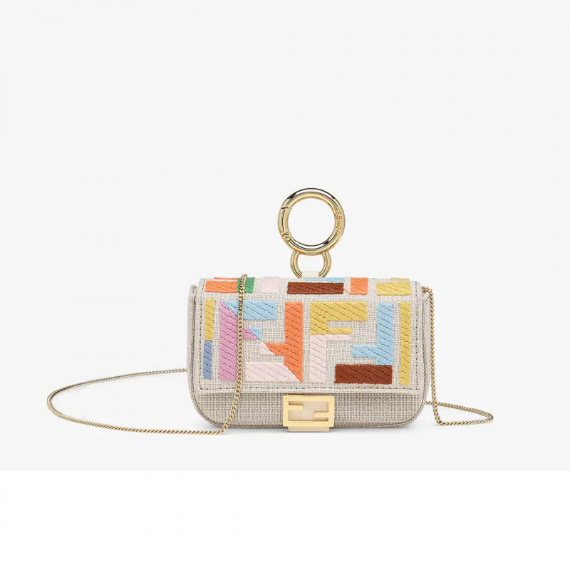 Fendi Nano Baguette Charm in Beige Canvas 7AR844