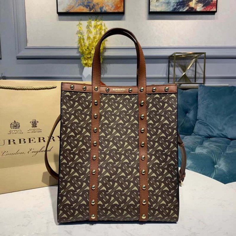 Burberry Small Monogram Print E-canvas Portrait Tote Bag 80250761