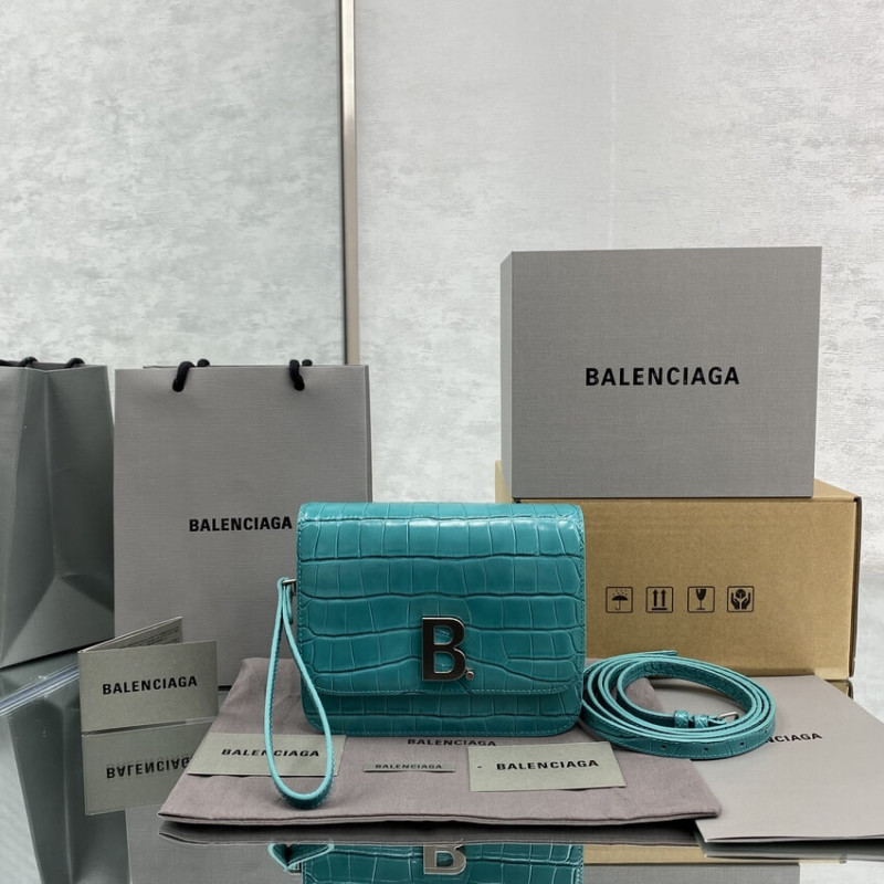 Balenciaga B Small Croc-effect Leather Shoulder Bag