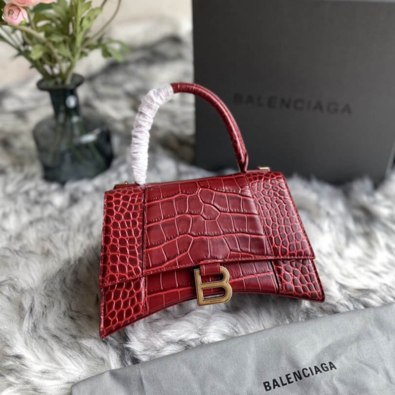 Balenciaga Hourglass S Croc-Effect Leather Tote