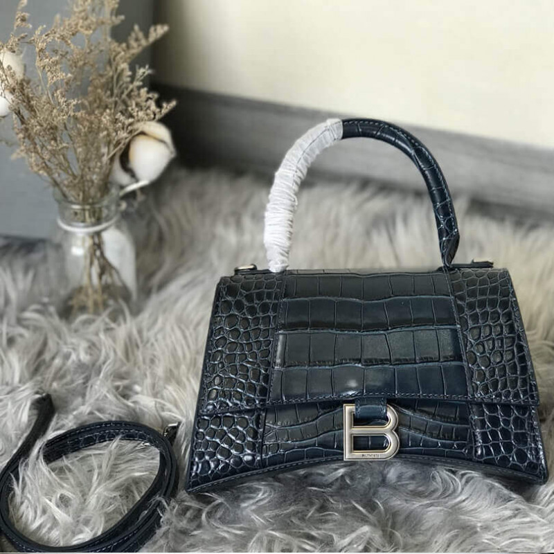 Balenciaga Hourglass S Croc-Effect Leather Tote