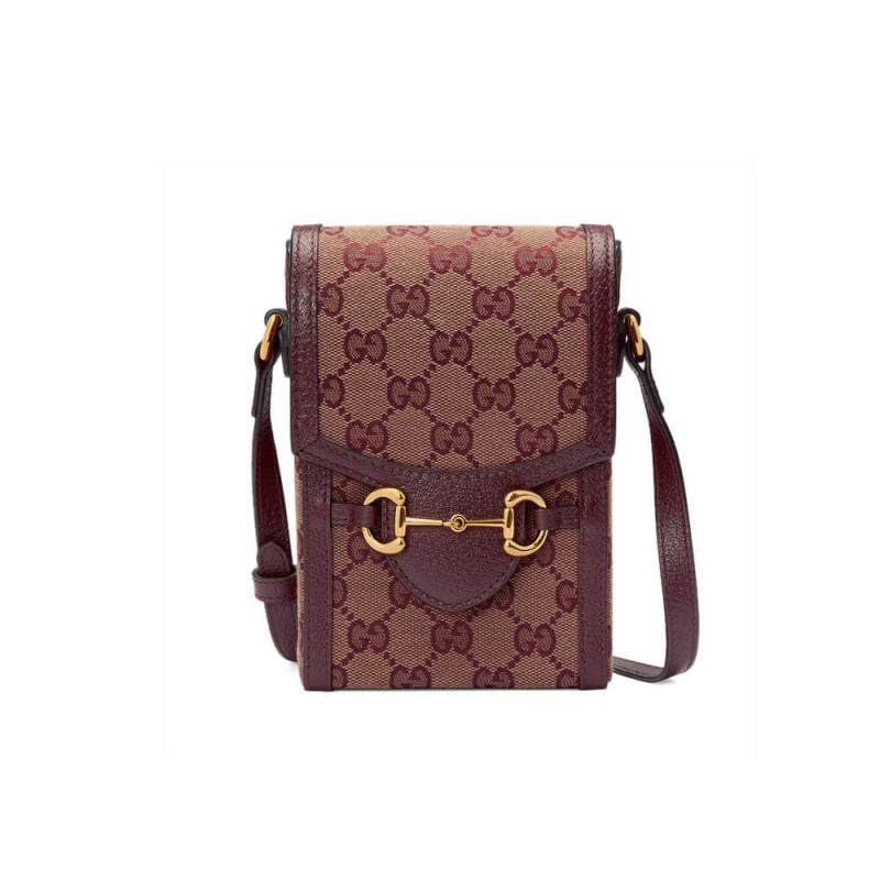 Gucci Horsebit 1955 Mini Bag 625615 in Burgundy GG Canvas