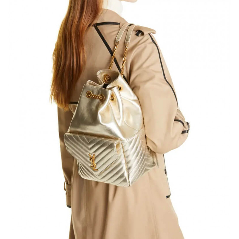 YSL Saint Laurent Joe Backpack 672609 In Champagne Gold Lambskin