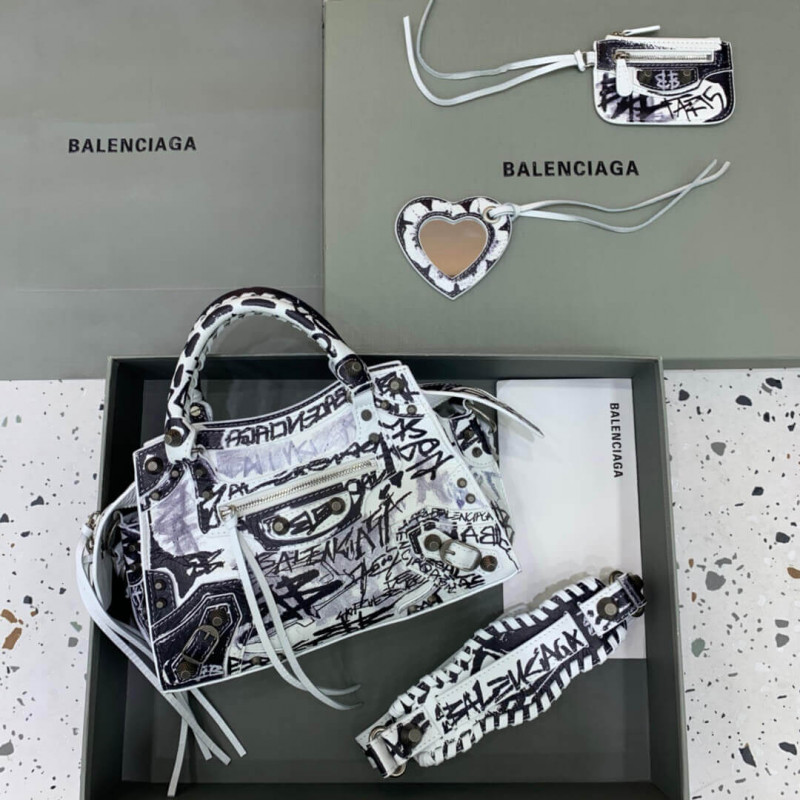 Balenciaga Neo Cagole XS Studded Printed Crinkled-Leather Tote 638515