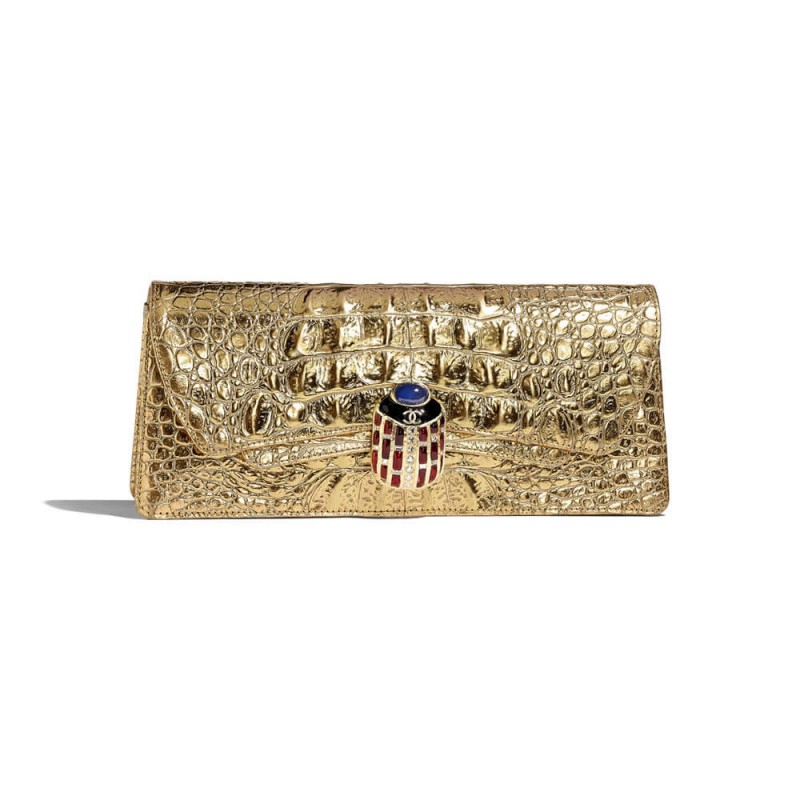 Chanel Metallic Crocodile Embossed Clutch AS0857