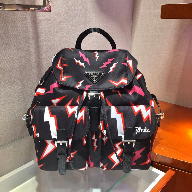 Prada Lightning Print Nylon Large Backpack 1BZ811