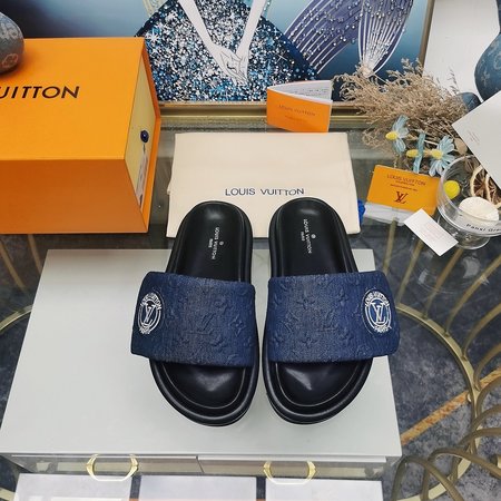 Louis Vuitton Flat Sandals Slippers MonoGram Denim
