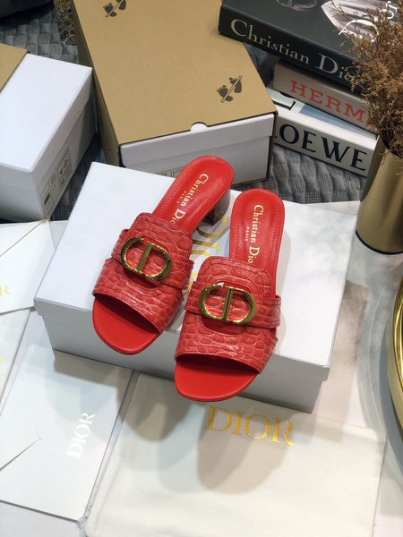 Dior CD Letter Metal Logo Flat Hollow Sandals Round Toe Thick Heel Jelly Slippers