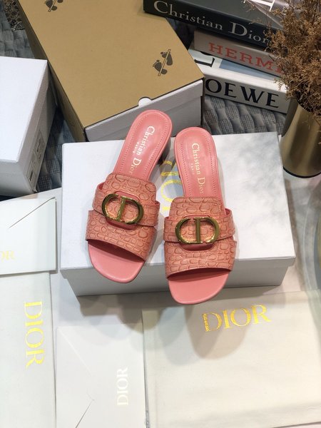 Dior CD Letter Metal Logo Flat Hollow Sandals Round Toe Thick Heel Jelly Slippers
