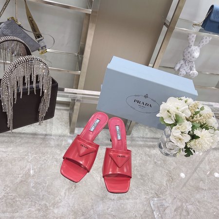 Prada Kitten Heels Sandals Slippers Triangle Logo Logo