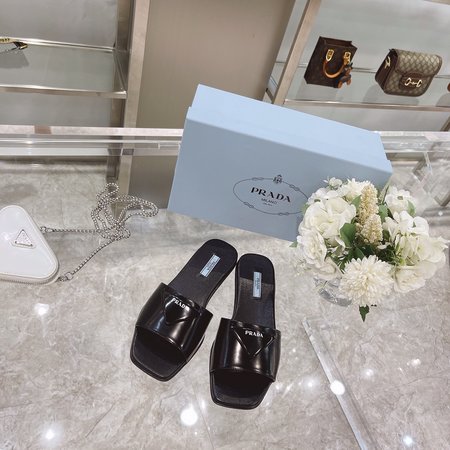 Prada Kitten Heels Sandals Slippers Triangle Logo Logo