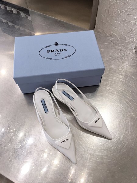 Prada Kitten Heels sharp fire sandals triangle logo