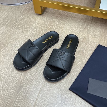 Prada Triangle Logo Slippers, Lambskin and Lambskin