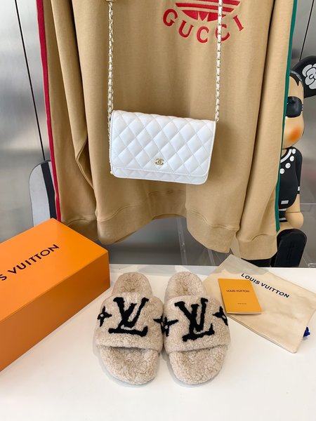 Louis Vuitton teddy fur slippers