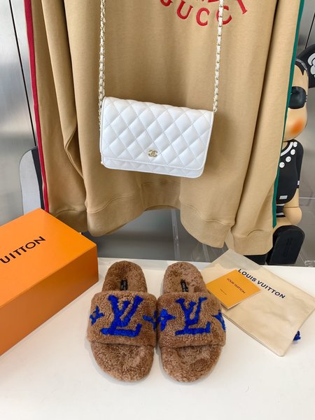 Louis Vuitton teddy fur slippers
