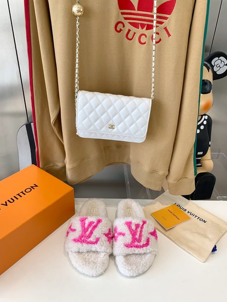 Louis Vuitton teddy fur slippers