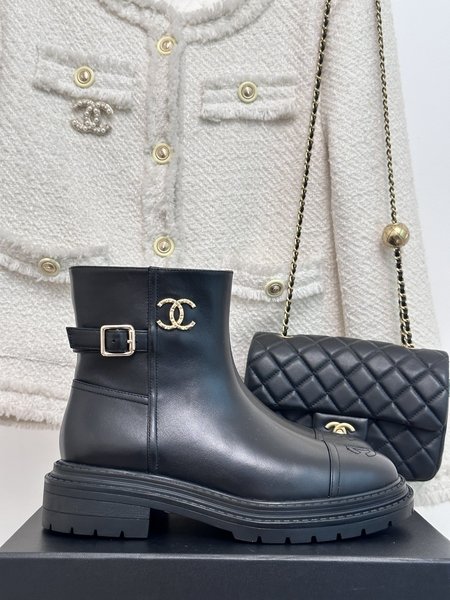 Chanel CC colorblock block heel boots