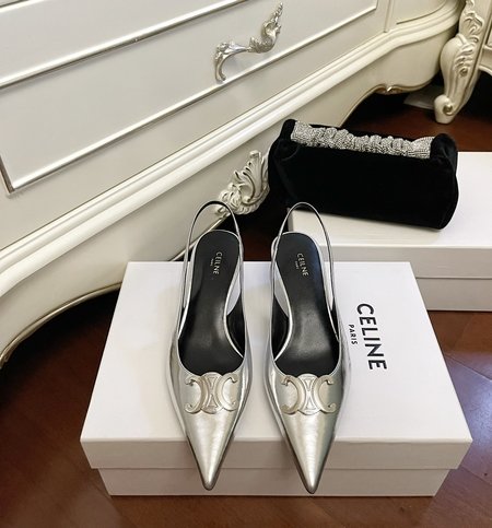 Celine Black and silver pointed-toe Kitten Heels signature women s shoes