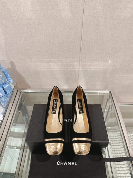 Chanel Color block square toe thick heel women s shoes