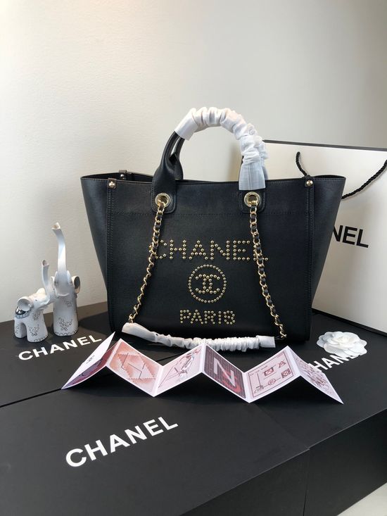 Chanel Coco Beaded Caviar Leather Shopping Tote 57067