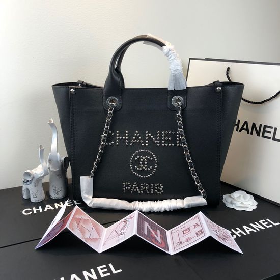 Chanel Coco Beaded Caviar Leather Shopping Tote 57067