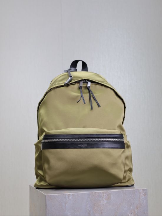 Yves Saint Laurent Khaki Silk Calfskin Backpack Lightweight 3630
