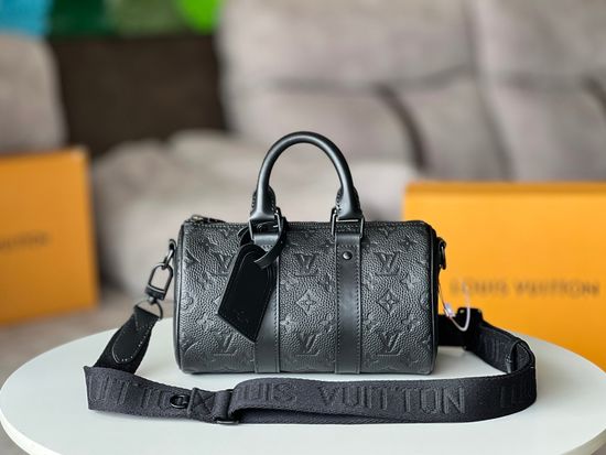 Louis Vuitton Keepall XS Handbag Black Embossed Leather 18308