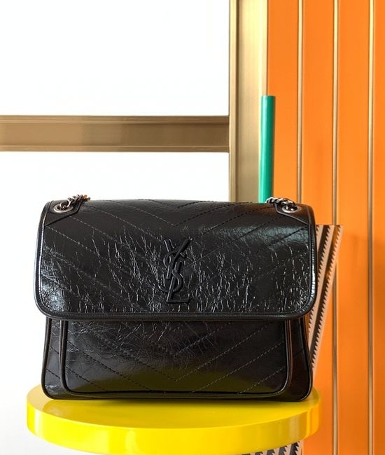 Yves Saint Laurent YSL Niki Crinkled Leather Shoulder Bag 498883