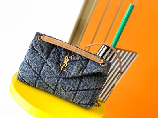 Yves Saint Laurent Loulou Puffer Washed Denim Bag 577476