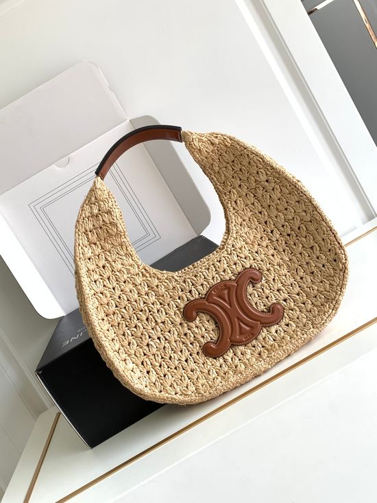 Celine CLASSIC PANIER Straw Woven Hobo Bag 112772EYR.02NT