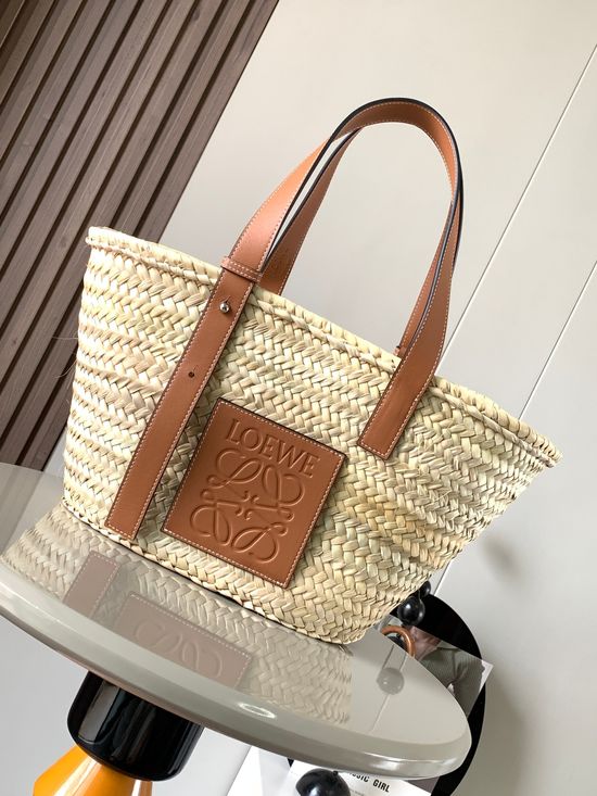 Loewe Basket Woven Palm Leaf Leather Handle Tote Bag 8005