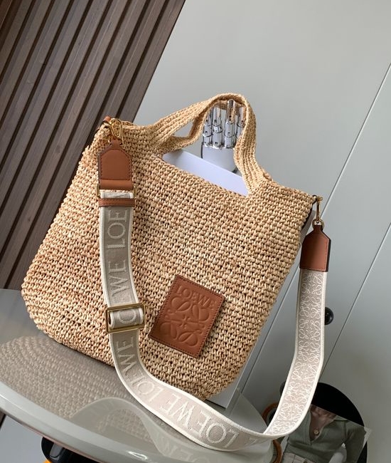 Loewe Slit Raffia Leather Tote Handbag 8006