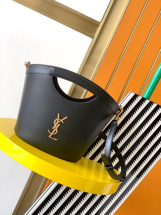 Yves Saint Laurent Leather Market Basket Tote Bag Modern Design 17899