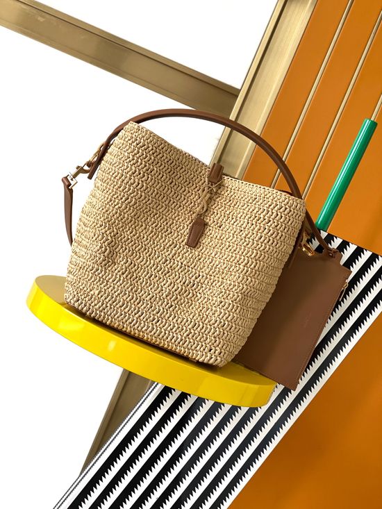 Yves Saint Laurent LE37 Woven Raffia Bucket Bag 773991