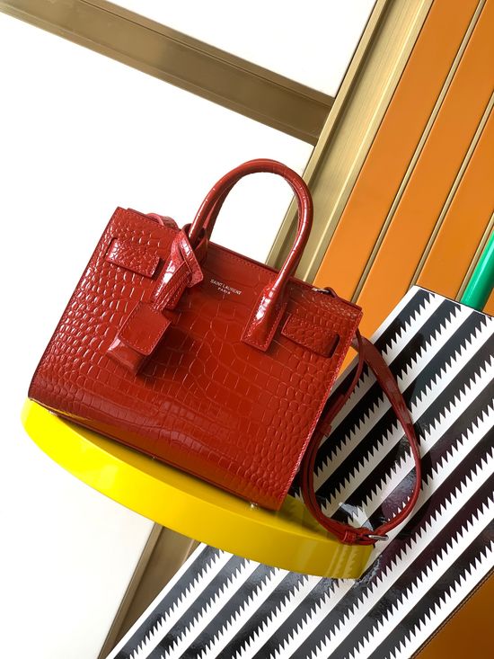 Yves Saint Laurent Sac De Jour Crocodile Embossed Organ Bag 392035