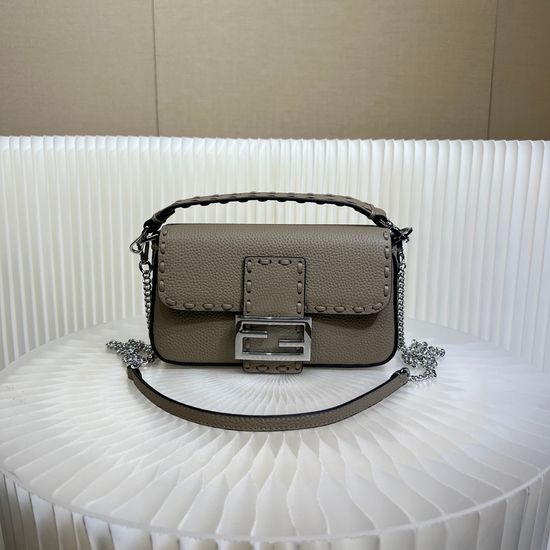 Fendi Baguette Grey Leather Mini Bag 7306