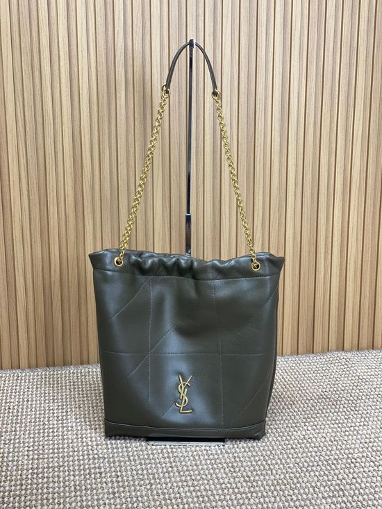 Yves Saint Laurent POCHON Green Lambskin Bucket Bag 781666
