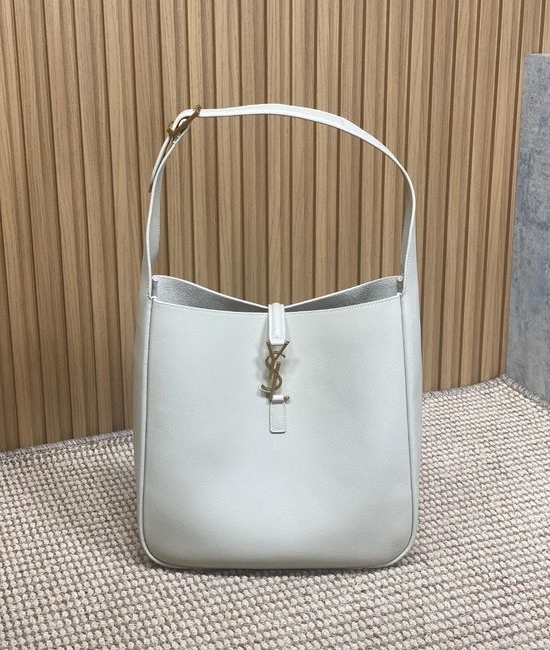 Yves Saint Laurent YSL LE5A7 Hobo Smooth Leather Handbag White 12433