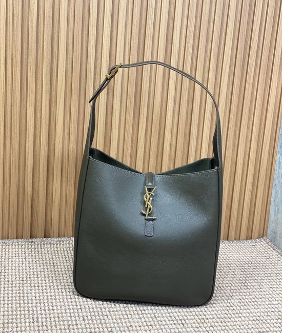 Yves Saint Laurent YSL LE5A7 Hobo Smooth Leather Handbag Green 12432