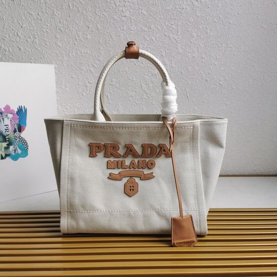 Prada Linen Canvas Leather Trim Handbag 1BG474