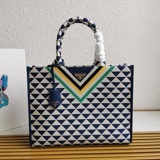 Prada Embroidered Fabric Tote Bag 1BA356