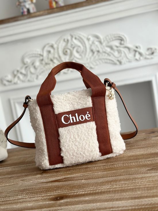 Chloe Woody Shearling Brown Tote Bag 90382