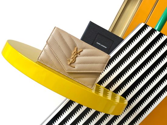 Yves Saint Laurent Flap Card Holder Quilted Leather 612808