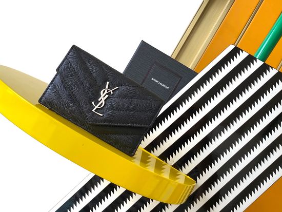 Yves Saint Laurent Flap Card Holder Quilted Leather 612808