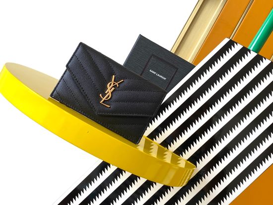 Yves Saint Laurent Flap Card Holder Quilted Leather 612808