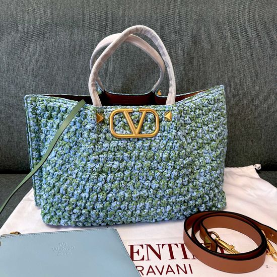Valentino Woven Raffia Linen Leather Tote Bag 22002L