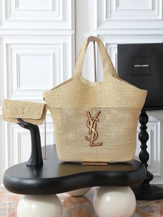 Yves Saint Laurent ICARE Shopping Bag Raffia Weave 698651