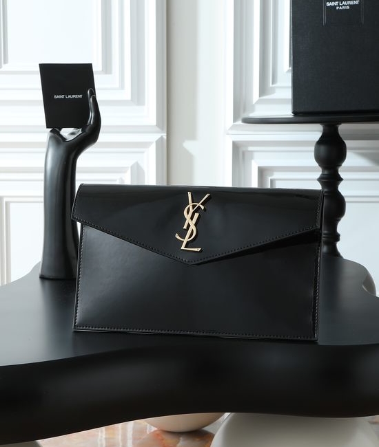 Yves Saint Laurent YSL Uptown Black Patent Leather Clutch Bag 565739